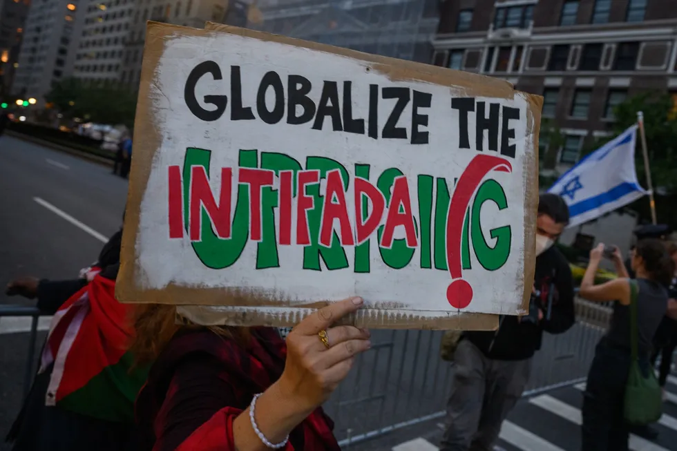'Globalise the Intifada' banner