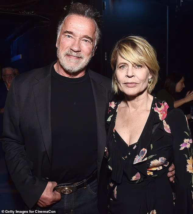 Arnie, now 78, is pictured with Linda Hamilton in 2019 after the pair returned for the last film in the franchise, Terminator: Dark Fate