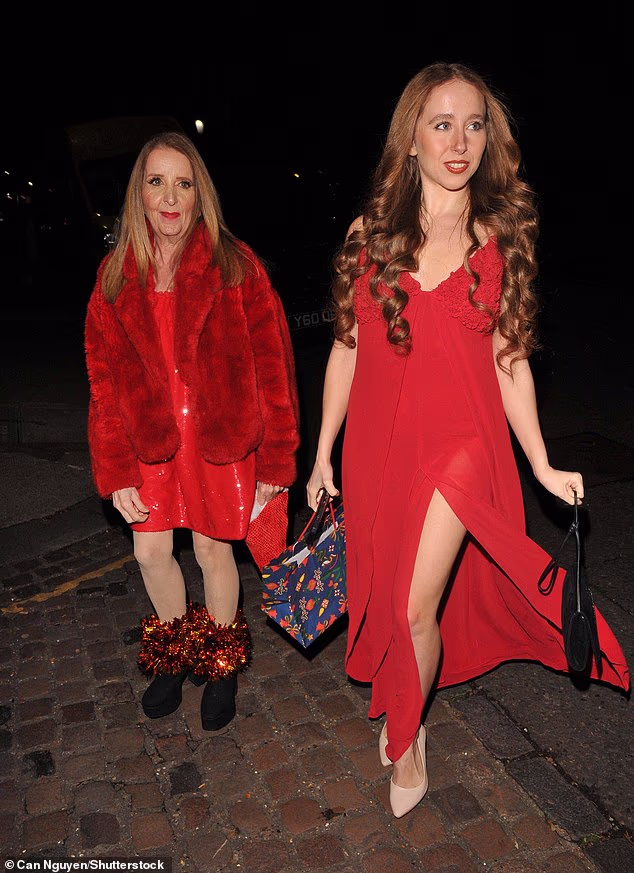 Gillian McKeith was joined by her daughter Afton in a red sequin mini-dress with a fur coat and tinsel ankle cuffs on her boots