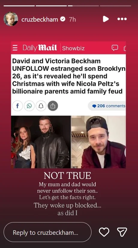 David Beckham, Victoria receive support from son Cruz after fallout with Brooklyn Beckham