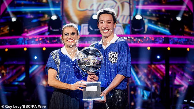 As Tess and Claudia announced she had won, Karen, 38, was left speechless as she embraced her pro partner Carlos Gu