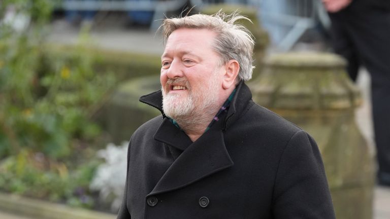 Guy Garvey, from Elbow, arriving for the funeral service of former The Stone Roses and Primal Scream bass player Gary Mounfield, who was known as Mani
