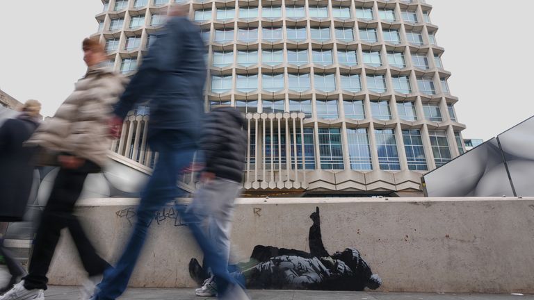 The artwork at Centre Point, which may or not be a Banksy piece. Pic: AP