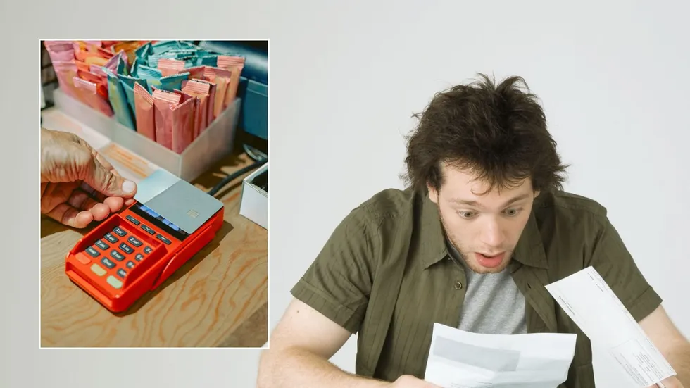 Man looking at letter and contactless card payment
