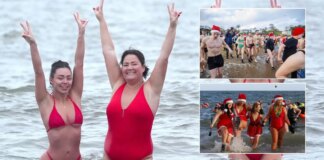 Brave Britons dive into sea before temperatures plunge below freezing