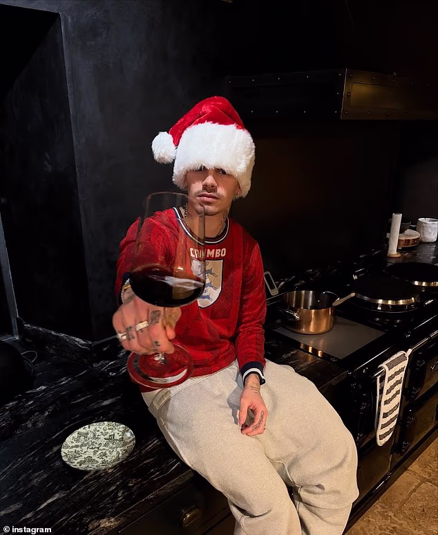 Romeo enjoyed a festive red wine during the cosy night in