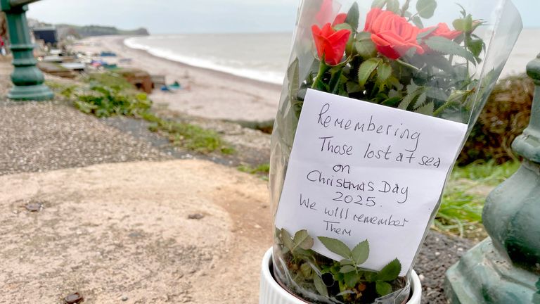 Flowers left at Budleigh Salterton.
