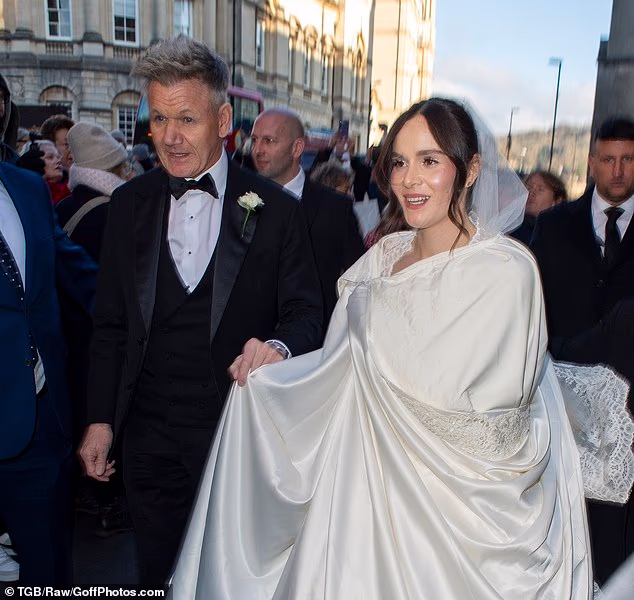 Holly Ramsay swept into her wedding in Bath Abbey on the arm of her celebrity chef father
