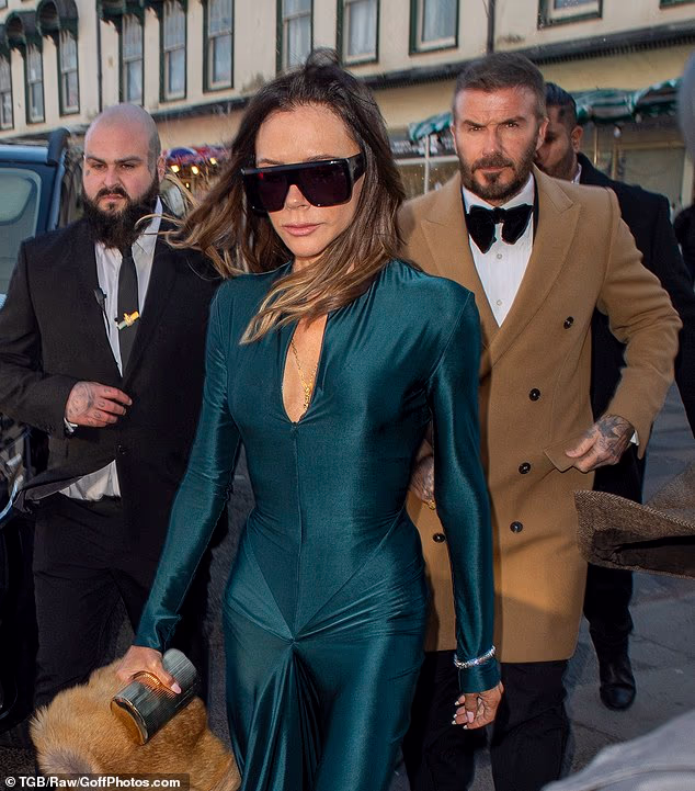 The former Spice Girl also wore one of her own frocks, a £1,290 teal number