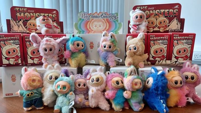 Some fake Labubu dolls seized at the UK border. Pic: IPO/PA