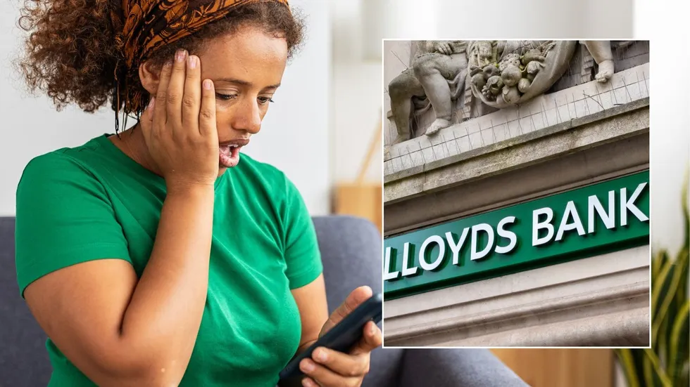 Woman looking shocked and Lloyds Bank