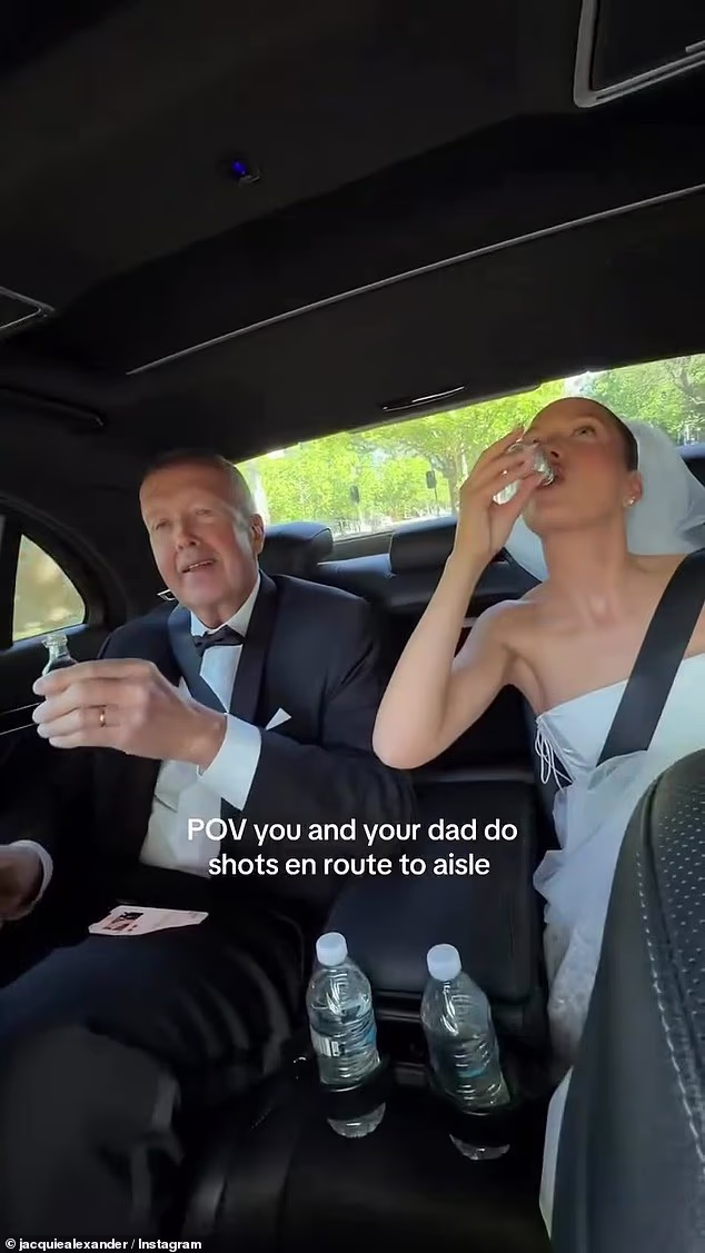 There were some nerves on the big day though, with Jacquie sharing a video that showed her having some cheeky vodka shots with her father on the way to the ceremony