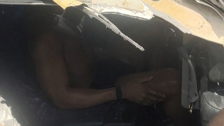 Anthony Joshua in the vehicle after the collision