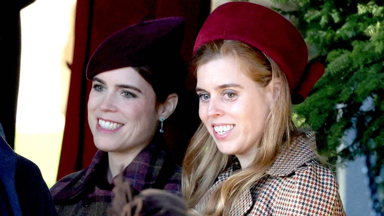 Princess Beatrice and Princess Eugenie after attending the Royal Family's Christmas Day service. Pic: Reuters