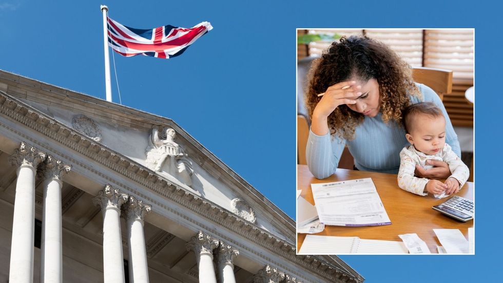 Bank of England and mother with child