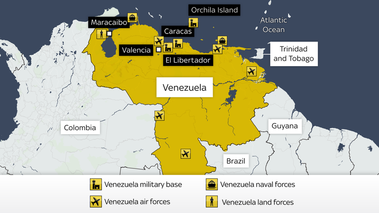 A map showing Venezuelan military facilities