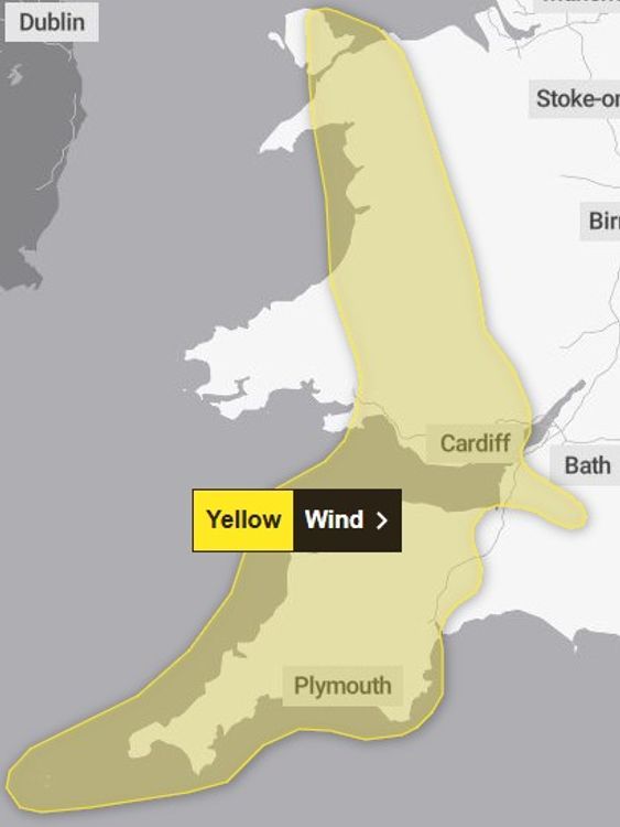 A yellow weather warning has been issued for Wales and the South West. Pic: Met Office