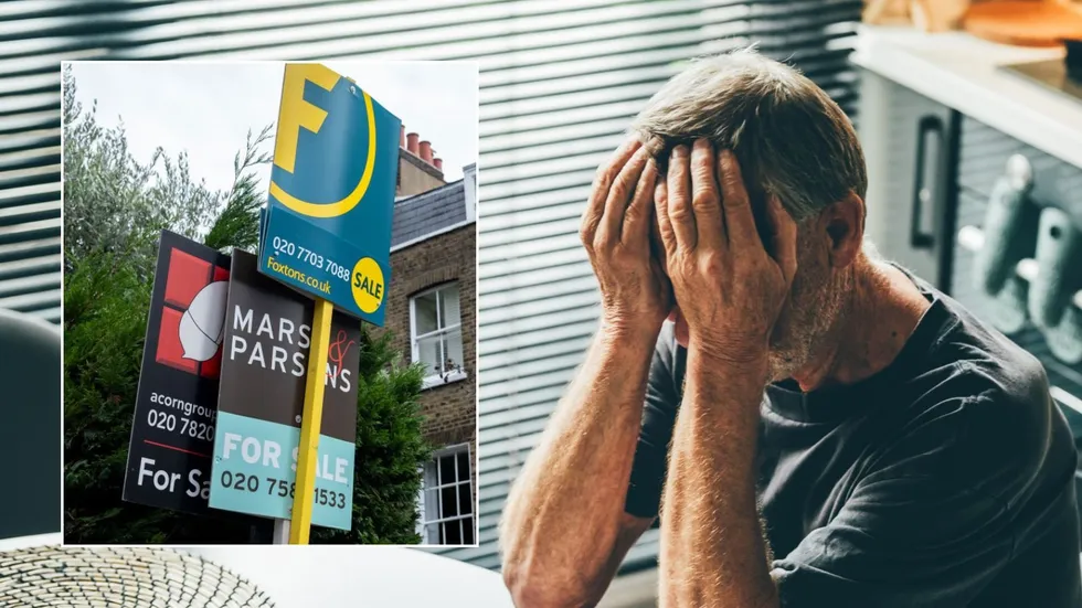 Upset man and for sale signs