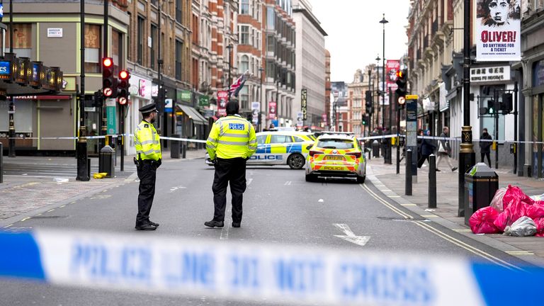 The scene at Shaftesbury Avenue in central London. Pic: PA