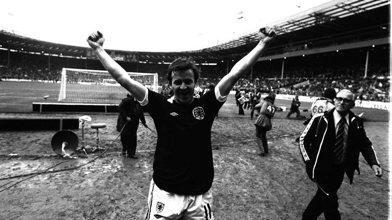 Scotland's John Robertson, arms raised in victory after Scotland beat England 1-0 in the home international at Wembley. File pic: PA