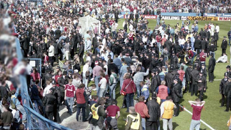 The scene in front of the West Terrace at Hillsborough at 3.11pm on the day of the disaster. Pic: South Yorkshire Police