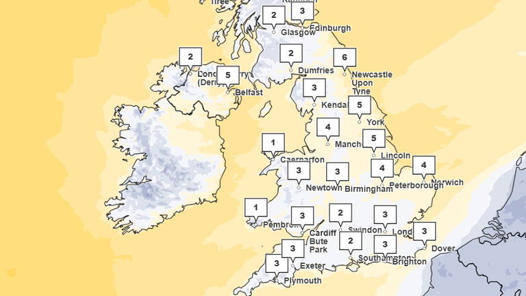 Temperatures forecast for Christmas morning. Pic: Met Office