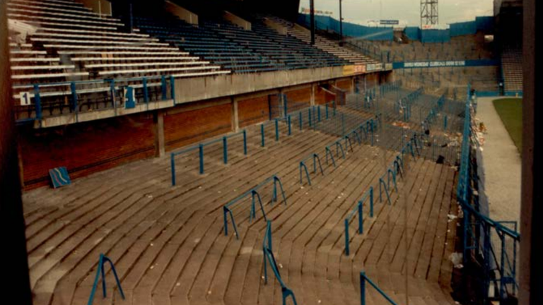 A 1989 view of the West Terrace from the police control box at Hillsborough. Pic: Richard Haylor, WMP