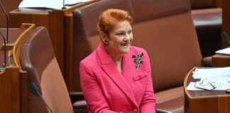 Pauline Hanson poses with a reindeer in her lounge room and it drives Australians wild