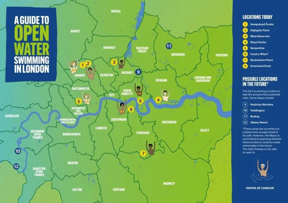 \u200bCity Hall published a map of potential contenders for safe open water swimming