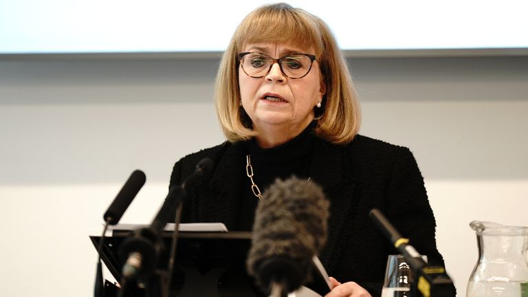 Lady Elish Angiolini makes a statement after the first report from the inquiry is published. Pic: PA