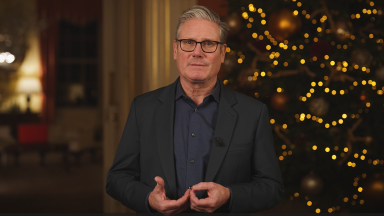 Sir Keir Starmer delivers his Christmas message from inside Downing Street. Pic: Downing Street