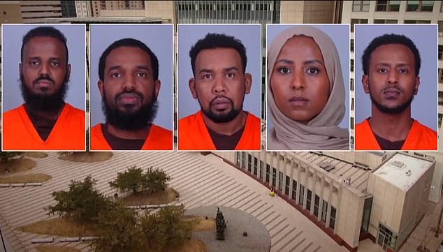 Ahmed Naji Maalim Aftin Sheikh (left) and other alleged members of the Minnesota fraud ring