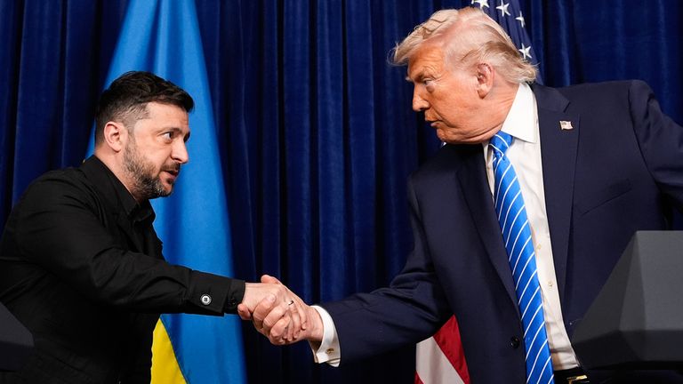Volodymyr Zelenskyy and Donald Trump held a news conference following the peace deal talks in Florida. Pic: AP/ Alex Brandon