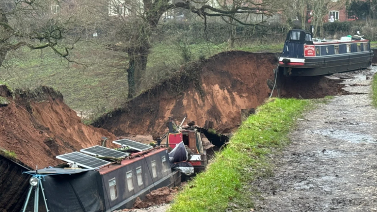 Bottom of the hole where the canal normally runs. Pic: Shropshire Fire and Rescue Service