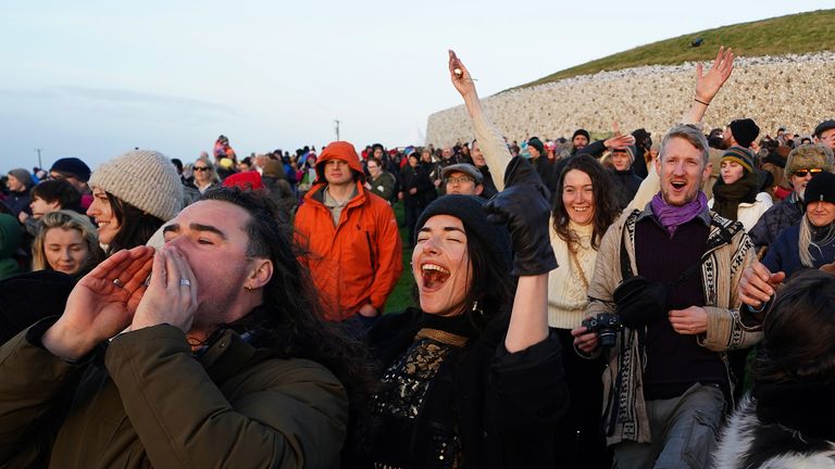 People celebrating last year at Newgrange, Co Meath. Pic: PA