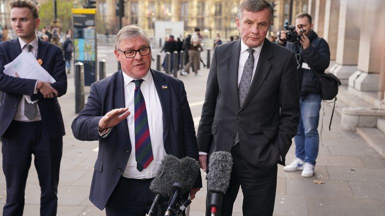 David Jones, right, with senior Conservative MP Mark Francois. Pic: PA