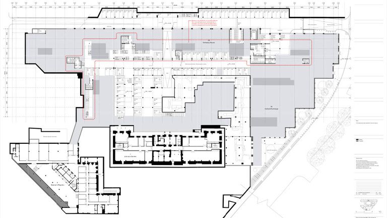 The basements in most of the buildings have been greyed out 'for security reasons'. Pic: David Chipperfield Architects