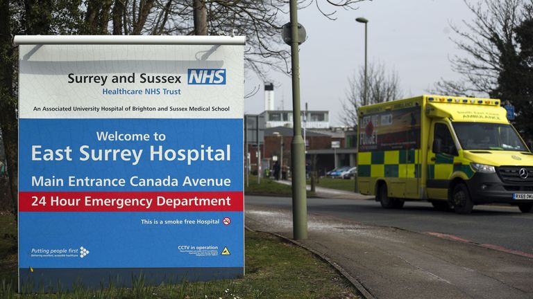 East Surrey Hospital near Redhill, Surrey. Pic: PA