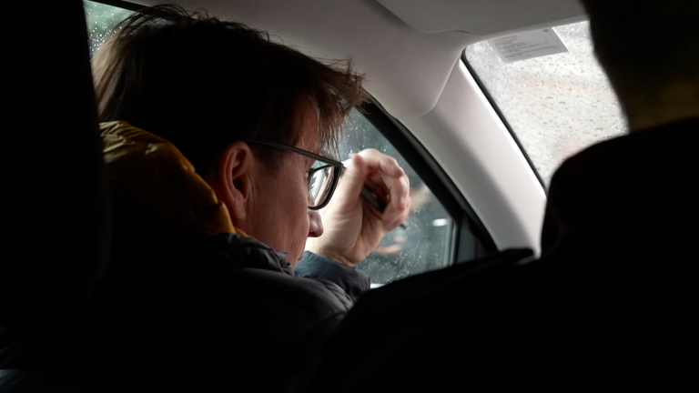 Sky News home editor Jason Farrell in the van.