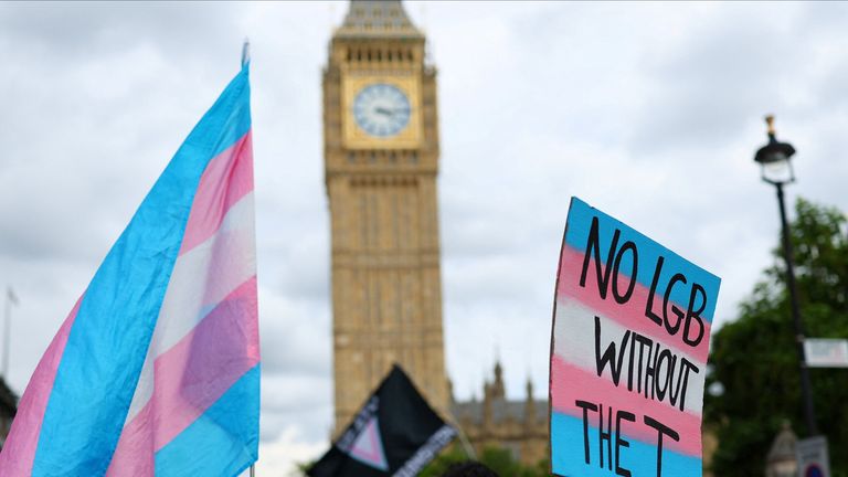 Participants gather at Parliament Square following the London Trans+ Pride parade. Pic: Reuters