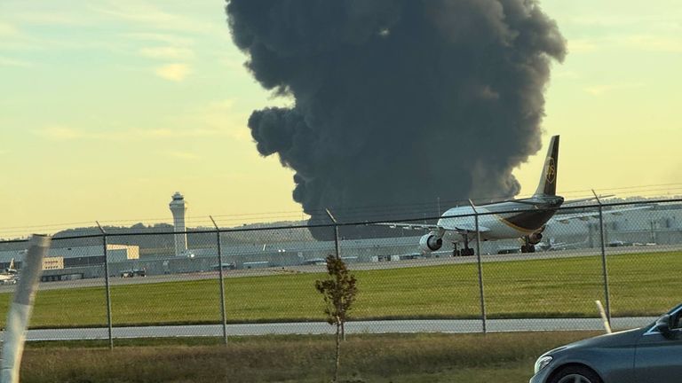 The aftermath of the crash as seen from the departing airport. Pic: Brad Harvey/AP