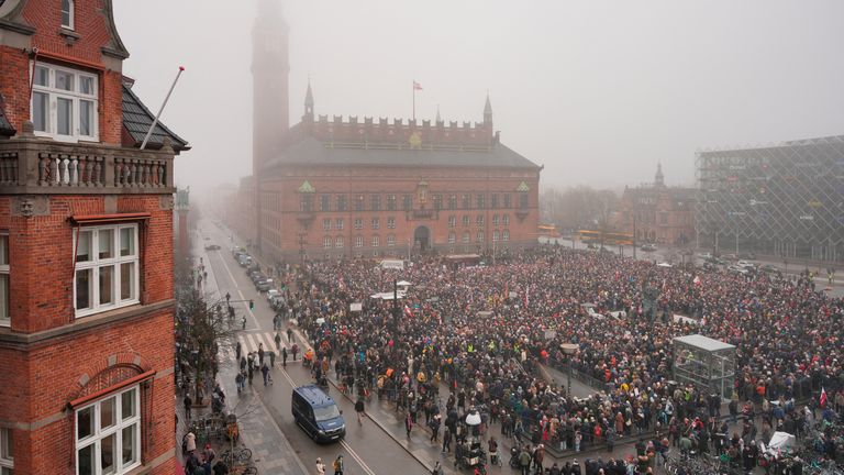 The 'Hands Off Greenland' protest held in Copenhagen, Denmark, on Saturday. Pic: Reuters