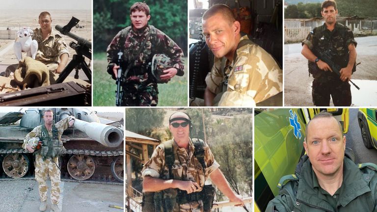 British veterans say they are experiencing health problems after guarding the Qarmat Ali site. (Clockwise L-R: Ben Evans, Craig Warner, Eric Page, Darren Waters, Tim Harrison, Tony Watters and Andy Tosh)