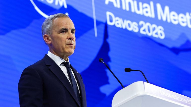 Mark Carney addresses the Davos crowd. Pic: Reuters