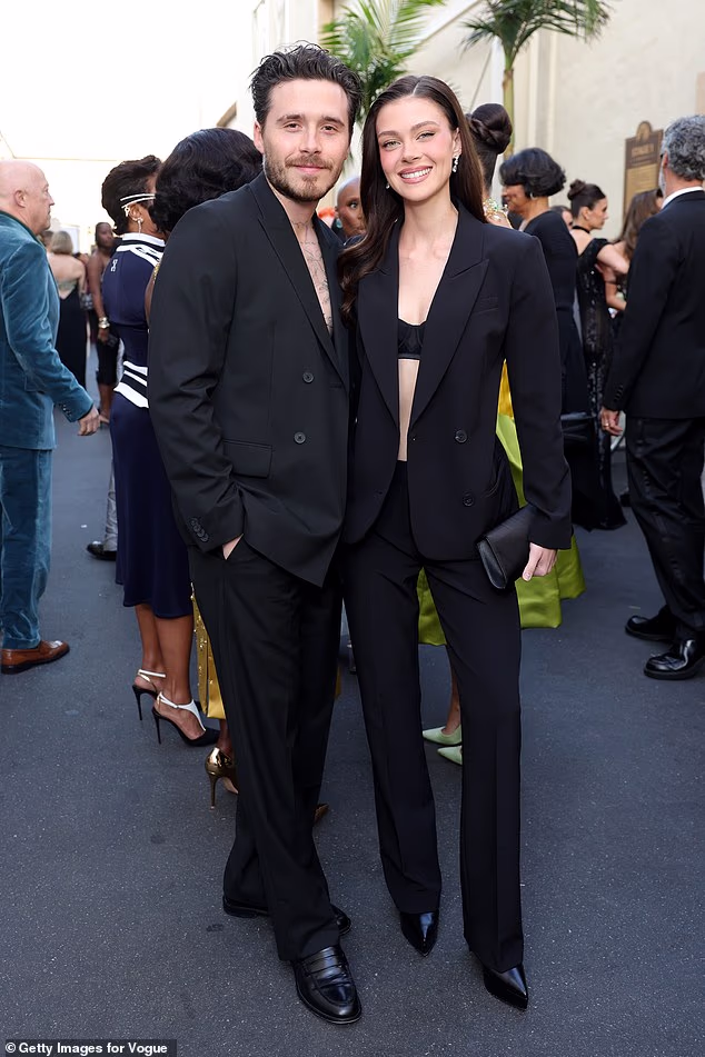 Elsewhere in the interview, Afton insisted Brooklyn wrote the statement himself, describing him as intelligent and claiming he has 'had enough', after rumours circulated that his wife wrote the post on his behalf (pictured with his wife Nicola 2025)