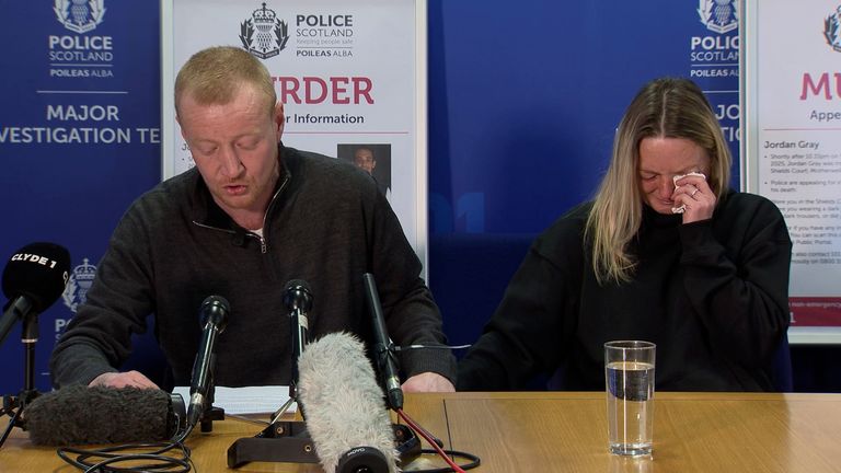 Mr Gray's stepfather Michael Groome and mother Lynn Gray at a police news conference last week