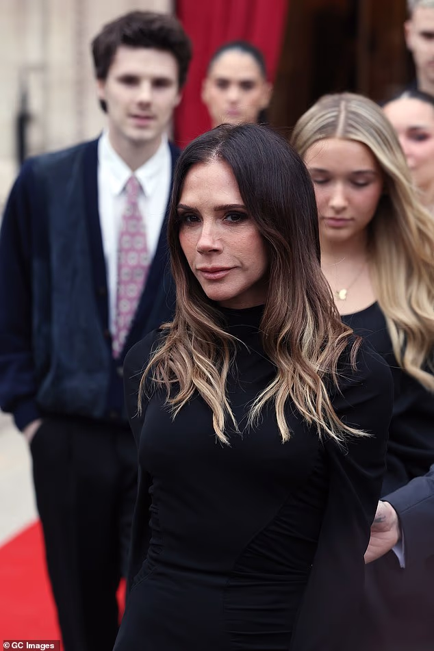 The former Spice Girl looked subdued after a week spent navigating her eldest son's series of allegations