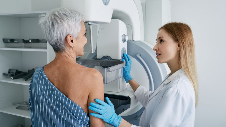 A woman is having a mammogram scan done. Pic: iStock
