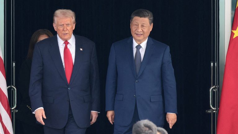 US President Trump and Chinese President Xi Jinping in October 2025. Pic: Reuters