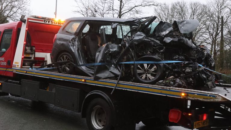 One of the affected vehicles after the crash in Wigan Road, Bolton.
